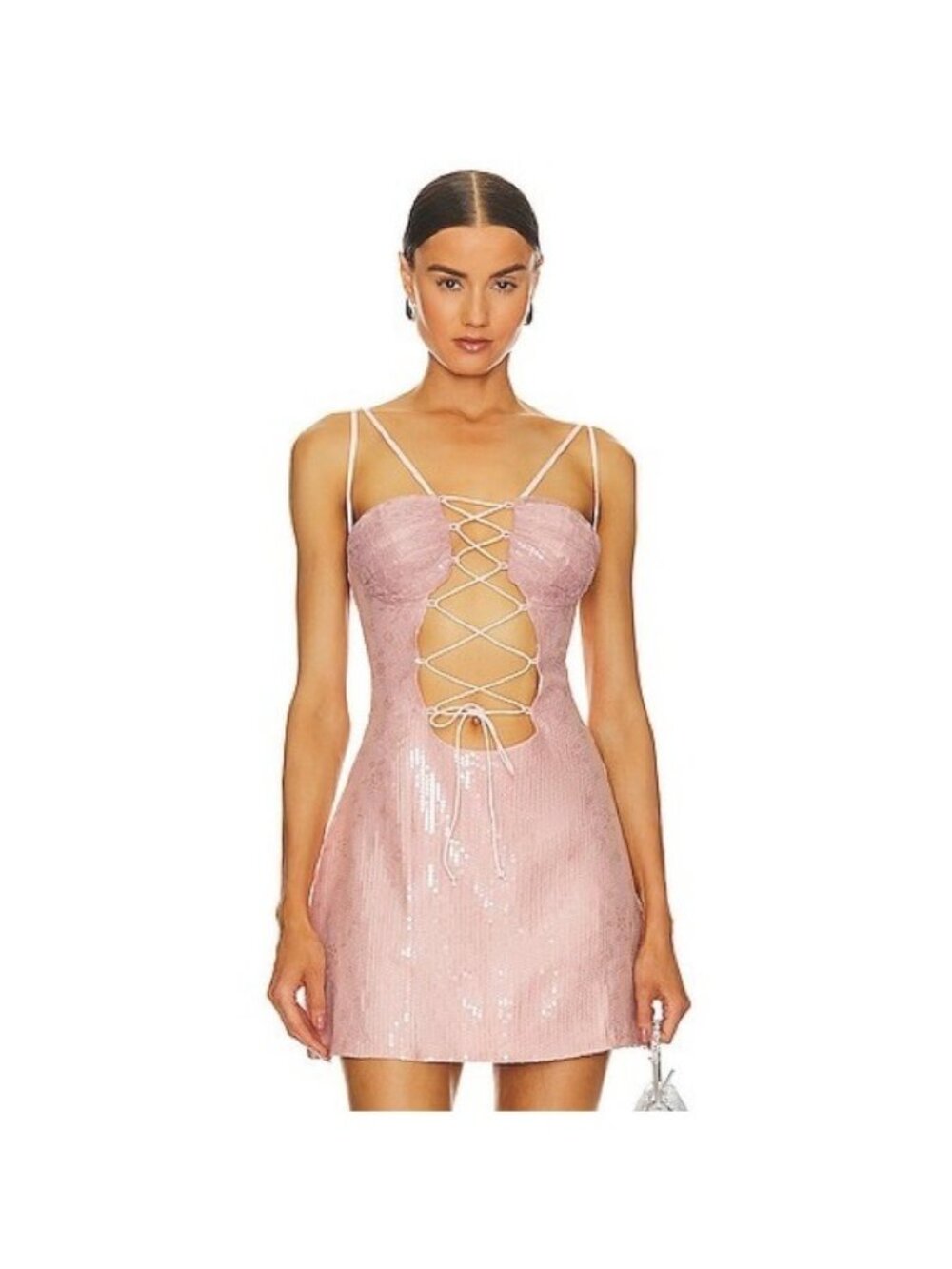 Kim Shiu Women’s Pink Lace Up Pailette Mini Dress Sequin Size Small